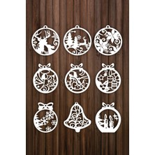 Ahşap Beyaz Yılbaşı Ağacı Süsleri ( 9 Lu Set)-1 Beyaz