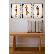 Afrikalı Kadınlar Duvar Dekoru - Süsü, Ahşap Dekoratif Çerçeve Görünümlü Tablo