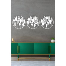 Yaprak Temalı Modern Dekoratif Ahşap 3'lü Tablo, Duvar Dekoru