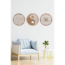Yin Yang, Yaşam Çiçeğ ve Sri Yantra 3'lü Set Duvar Dekoru Tablo Seti