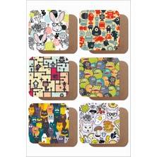 Animals Temalı 6'lı Ahşap Bardak Altlığı Seti