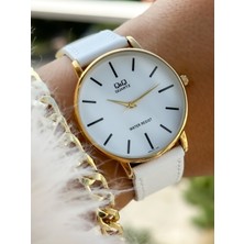 Retro Beyaz Renk,24 Ay Garantili, Su Geçirmez, Deri Kordon Kadın Kolsaati+Bileklik