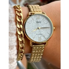 Marka Çelik Kordon,ince Kasa Su Geçirmez,2yıl Garantili Altın Renk Kadın Kolsaati+Bileklik