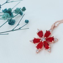 Neva Jewelry 925 Ayar Favori Kırmızı Lotus Çiçeği Modelli Gümüş Kolye