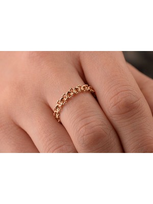 Onseva Kuyumculuk Zarif Zincir Yüzük Tam Tur Eşsiz Zincir Yüzük 14 Ayar Altın