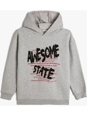 Koton Kapşonlu Sweatshirt Slogan Baskılı Uzun Kollu Şardonlu