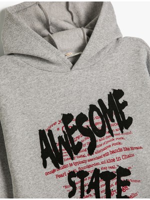 Koton Kapşonlu Sweatshirt Slogan Baskılı Uzun Kollu Şardonlu