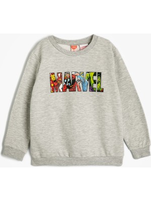 Koton Marvel Sweatshirt Lisanslı Uzun Kollu Bisiklet Yaka Pamuklu Şardonlu