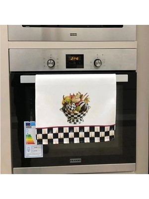 Aymira Home Dekoratif Mutfak Pamuklu Fırın Havlusu Özel Desenli Damalı Model 35X50 cm Yıkanabilir Pamuklu Ürün