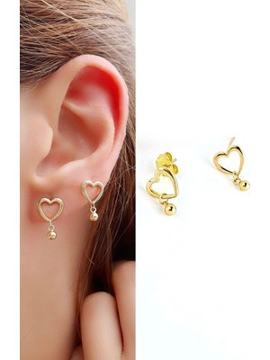 Ose Shop Kalp Figürlü Italyan 925AYAR Gümüş Üzerine Altın Kaplama Trend Küpe