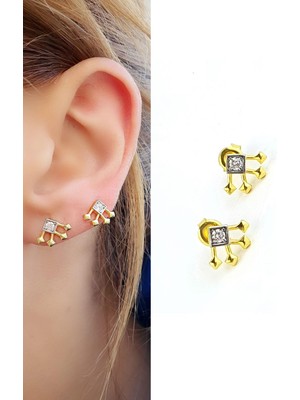Ose Shop Zirkon Taş Detaylı 925AYAR Gümüş Üzerine Altın Kaplama Luxry Tasarım Trend Küpe