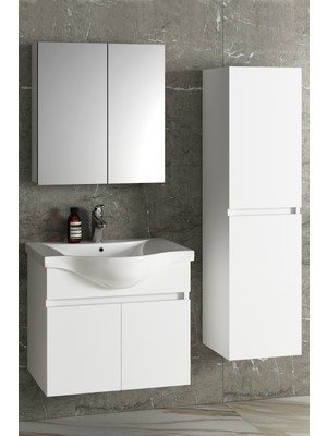 Özceden Yıldız 65+35 cm Beyaz Mdf Seramik Lavabolu Asma Banyo Dolabı Takımı