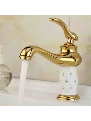 İsaoğlu Lavabo Bataryası Gold Lavabo Musluğu Pırlantalı Lavabo Armatür Vintage Tasarım Batarya