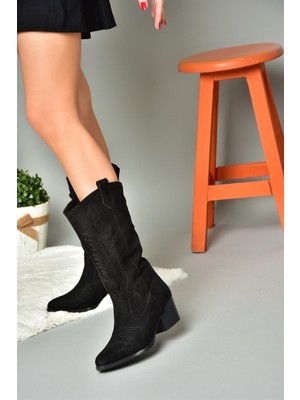 Fox Shoes R973934002 Siyah Süet Alçak Topuklu Kadın Çizme
