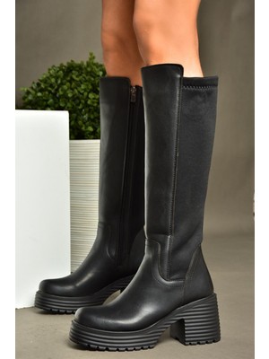R996021709 Siyah Kalın Topuklu Kadın Çizme