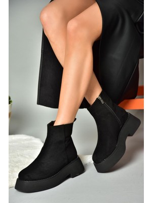 R820190202 Siyah Süet Kalın Tabanlı Kadın Bot