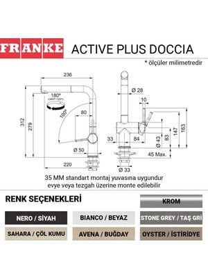 Franke Active Plus Doccia Spiralli Mutfak Armatürü, Bianco, Beyaz