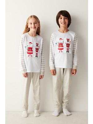 Unisex Çocuk Playful Beyaz Pijama Takımı