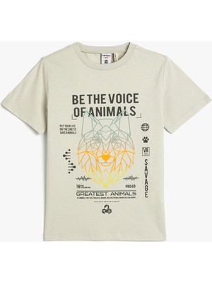 Koton Erkek Çocuk Pamuklu Kısa Kollu Tişört Bisiklet Yaka Kurt Baskılı