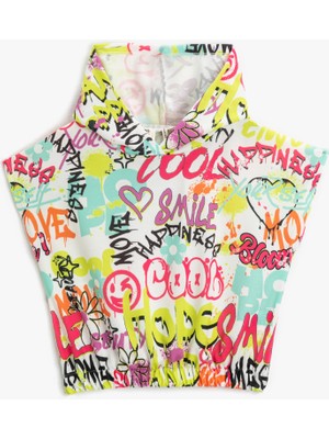 Koton Kolsuz Kapşonlu Sweatshirt Crop Grafiti Baskılı