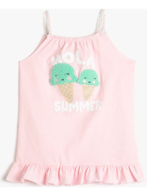 Koton Elbise Askılı Baskılı Fırfır Detaylı Pamuklu