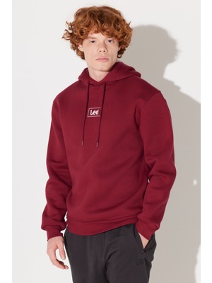 Lee Regular Fit Normal Kesim Kapüşonlu İçi Polarlı Bordo Sweatshirt