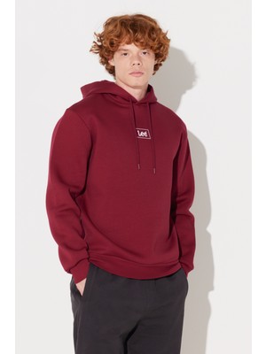 Lee Regular Fit Normal Kesim Kapüşonlu İçi Polarlı Bordo Sweatshirt