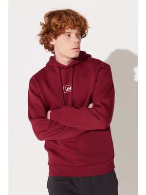 Lee Regular Fit Normal Kesim Kapüşonlu İçi Polarlı Bordo Sweatshirt