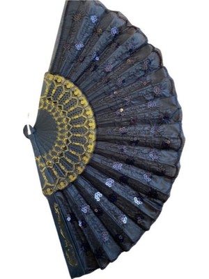 Artı Bir Bodrum Siyah Latin Pullu Doğal Serinletici Yelpaze Hafif Taşınabilir Aksesuar