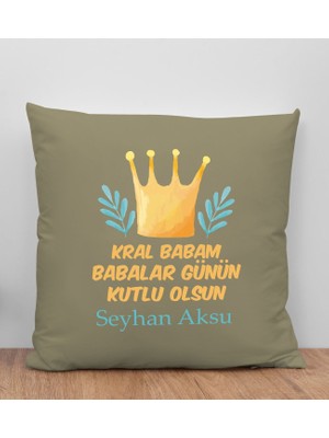 Bk Gift Kişiye Özel Isimli Babalar Günü Tasarımlı Haki Kırlent Yastık-6, Babaya Hediye, Ev Dekorasyonu, Babalar Günü Hediyesi