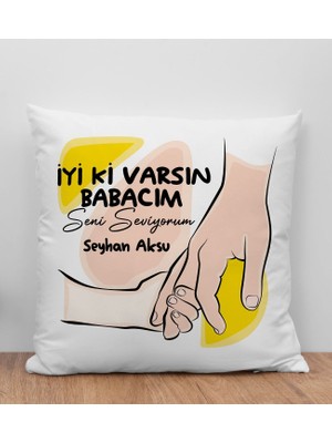 Bk Gift Kişiye Özel Isimli Babalar Günü Tasarımlı Beyaz Kırlent Yastık-8, Babaya Hediye, Ev Dekorasyonu, Babalar Günü Hediyesi