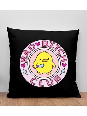 Bk Gift Bad Bitch Club Tasarımlı Siyah Kırlent Yastık, Arkadaşa Hediye, Ev Dekorasyonu, Ev Hediyesi-1