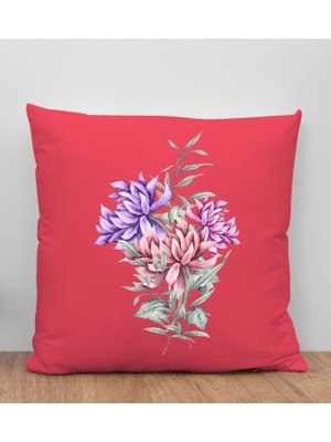 Bk Gift Çiçek Tasarımlı Kırmızı Kırlent Yastık, Arkadaşa Hediye, Ev Dekorasyonu, Ev Hediyesi-2