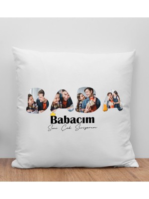Bk Gift Kişiye Özel Fotoğraflı Babalar Günü Tasarımlı Beyaz Kırlent Yastık-1, Babaya Hediye, Ev Dekorasyonu, Babalar Günü Hediyesi