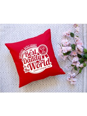Bk Gift Kişiye Özel Isimli Babalar Günü Tasarımlı Kırmızı Kırlent Yastık-3 Babaya Hediye, Ev Dekorasyonu, Babalar Günü Hediyesi