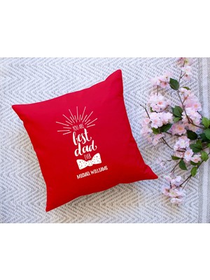 Bk Gift Kişiye Özel Isimli Babalar Günü Tasarımlı Kırmızı Kırlent Yastık-4 Babaya Hediye, Ev Dekorasyonu, Babalar Günü Hediyesi