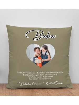 Bk Gift Kişiye Özel Fotoğraflı Babalar Günü Tasarımlı Haki Kırlent Yastık-4 Babaya Hediye, Ev Dekorasyonu, Babalar Günü Hediyesi
