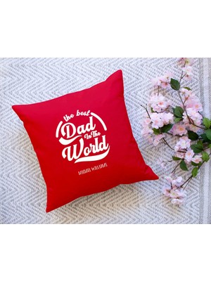 Bk Gift Kişiye Özel Isimli Babalar Günü Tasarımlı Kırmızı Kırlent Yastık-7 Babaya Hediye, Ev Dekorasyonu, Babalar Günü Hediyesi