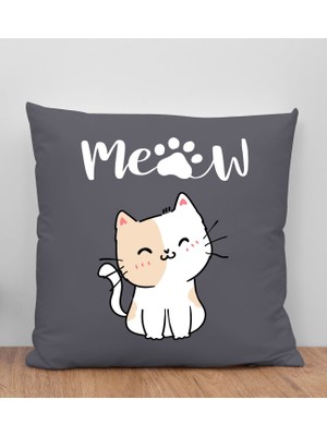 Bk Gift Kedi Tasarımlı Antrasit Kırlent Yastık, Arkadaşa Hediye, Ev Dekorasyonu, Ev Hediyesi-9