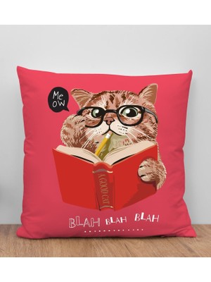Bk Gift Kedi Tasarımlı Kırmızı Kırlent Yastık, Arkadaşa Hediye, Ev Dekorasyonu, Ev Hediyesi-5