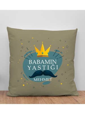 Bk Gift Kişiye Özel Isimli Babalar Günü Tasarımlı Haki Kırlent Yastık-2, Babaya Hediye, Ev Dekorasyonu, Babalar Günü Hediyesi
