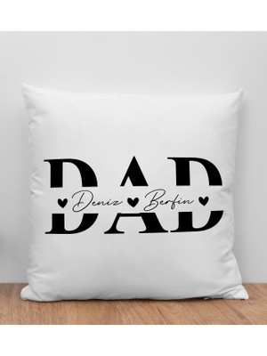 Bk Gift Kişiye Özel Isimli Babalar Günü Tasarımlı Beyaz Kırlent Yastık-1, Babaya Hediye, Ev Dekorasyonu, Babalar Günü Hediyesi