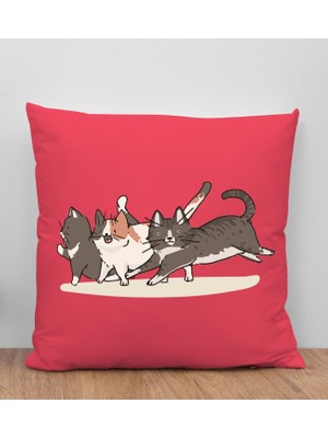 Bk Gift Kedi Tasarımlı Kırmızı Kırlent Yastık, Arkadaşa Hediye, Ev Dekorasyonu, Ev Hediyesi-12