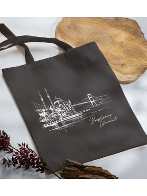 Bk Gift Istanbul Tasarımlı-5 Antrasit Kumaş Bez Çanta