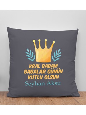 Bk Gift Kişiye Özel Isimli Babalar Günü Tasarımlı Gri Kırlent Yastık-6, Babaya Hediye, Ev Dekorasyonu, Babalar Günü Hediyesi