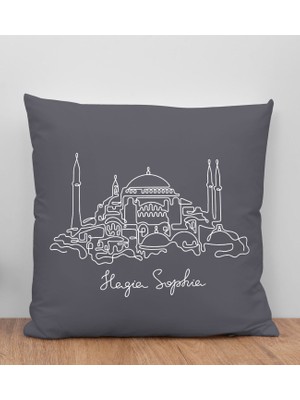 Bk Gift Ayasofya Camii Tasarımlı Antrasit Kırlent Yastık, Arkadaşa Hediye, Ev Dekorasyonu, Ev Hediyesi-1