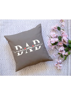 Bk Gift Kişiye Özel Isimli Babalar Günü Tasarımlı Gri Kırlent Yastık-14 Babaya Hediye, Ev Dekorasyonu, Babalar Günü Hediyesi