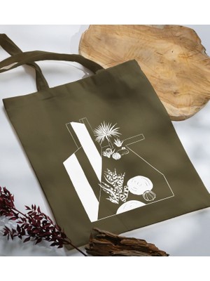 Bk Gift Modern Art Tasarımlı-3 Haki Kumaş Bez Çanta Baskılı Omuz Çantası