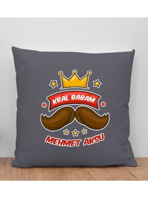 Bk Gift Kişiye Özel Isimli Babalar Günü Tasarımlı Gri Kırlent Yastık-5, Babaya Hediye, Ev Dekorasyonu, Babalar Günü Hediyesi