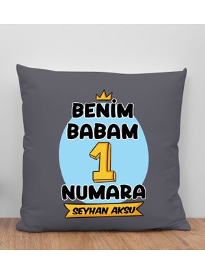 Bk Gift Kişiye Özel Isimli Babalar Günü Tasarımlı Gri Kırlent Yastık-11, Babaya Hediye, Ev Dekorasyonu, Babalar Günü Hediyesi